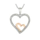 1/4 Ct. T.w. Diamond 10k Rose Gold & Sterling Silver Double Heart Pendant Necklace