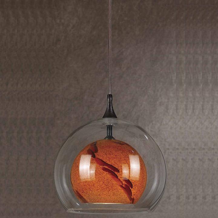 Wooten Heights 8.8 Tall Glass And Metal Pendant With Rust Cord
