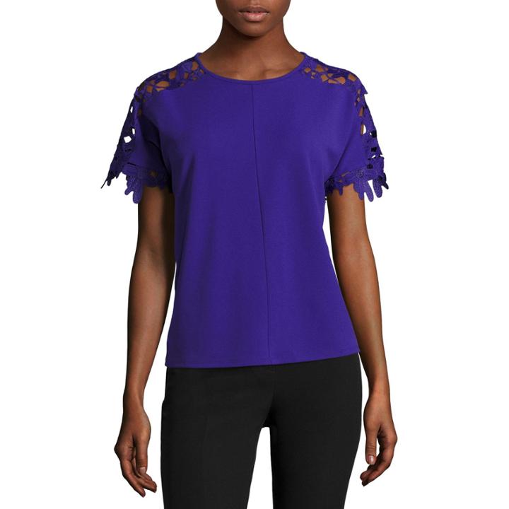 Worthington Lace Sleeve Crew Neck Knit Blouse
