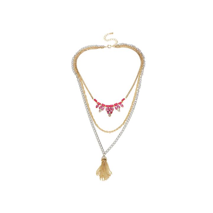 Mixit&trade; Pink Stone And Tassel Two-tone 3-row Necklace