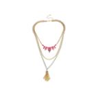 Mixit™ Pink Stone And Tassel Two-tone 3-row Necklace