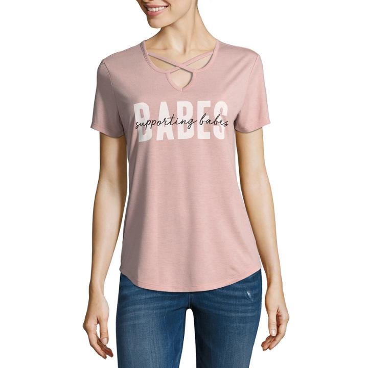 Short Sleeve Y Neck T-shirt-womens Juniors