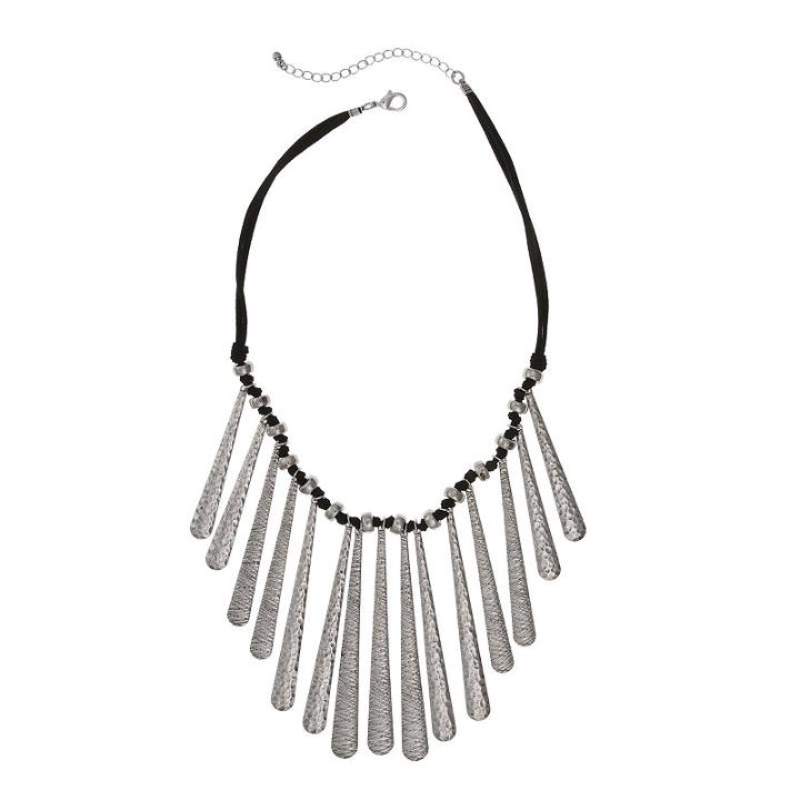 El By Erica Lyons El By El Black Silver Womens Statement Necklace