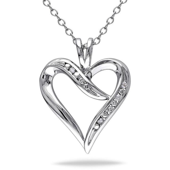 Womens Diamond Accent Genuine White Diamond Heart Pendant Necklace Set