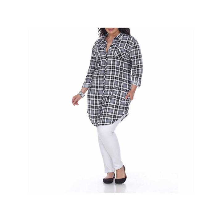 White Mark Piper Plaid Tunic Top Plus