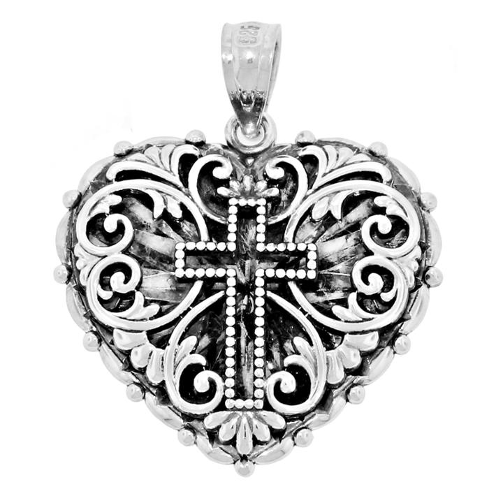 Sterling Silver Cross Heart Charm Pendant