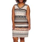 Studio 1 Sleeveless Embellished Tribal Print Shift Dress - Plus