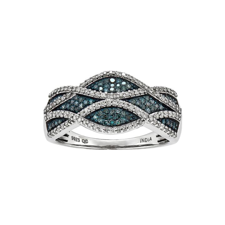 3/8 Ct. T.w. White And Color-enhanced Blue Diamond Swirl Ring