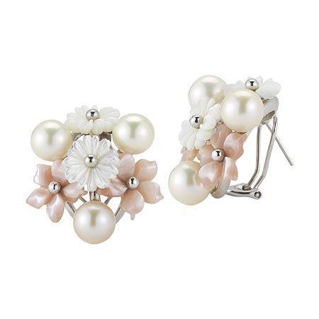 Cultured Freshwater Pearl & Mother-of-pearl Floral Earrings