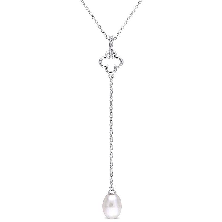 Womens Genuine White Cultured Freshwater Pearls Y Necklace