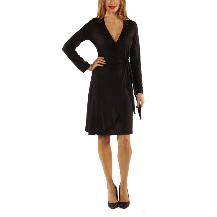 24/7 Comfort Apparel Deep V-neck Wrap Dress