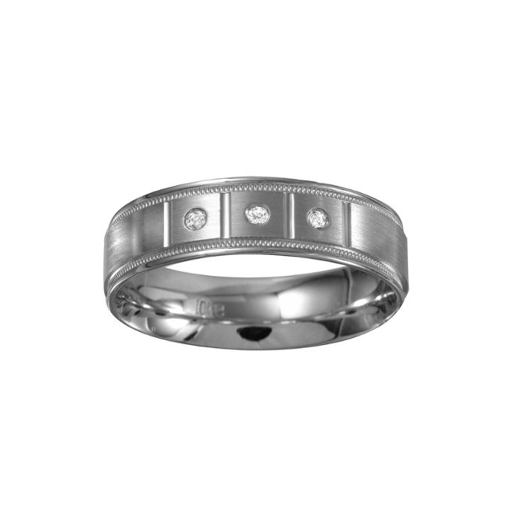 Mens 6mm Diamond-accent 10k White Gold 3-stone Wedding Band