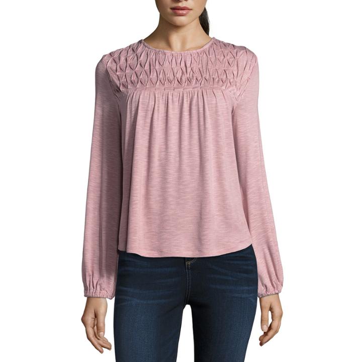 Living Doll Long Sleeve Crew Neck Knit Blouse-juniors