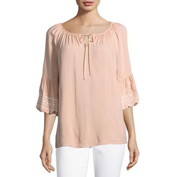 Como Blu 3/4 Sleeve Crew Neck Woven Embroidered Blouse