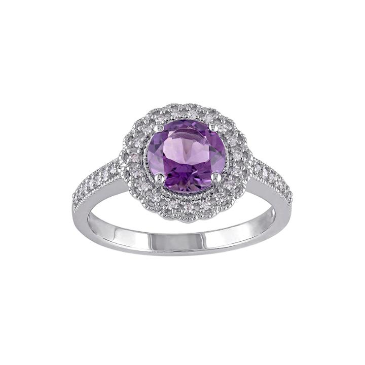 Genuine Amethyst And 1/7 Ct. T.w. Diamond Ring