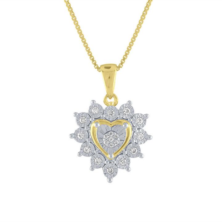 Womens 1/10 Ct. T.w. Genuine White Diamond 14k Gold Over Silver Sterling Silver Heart Pendant Necklace