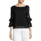 Liz Claiborne Tiered Bell Sleeve Lace Blouse