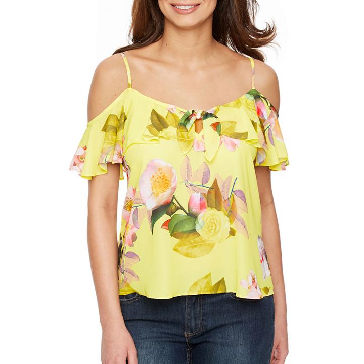Bold Elements Short Sleeve Tie Front Cold Shoulder Top