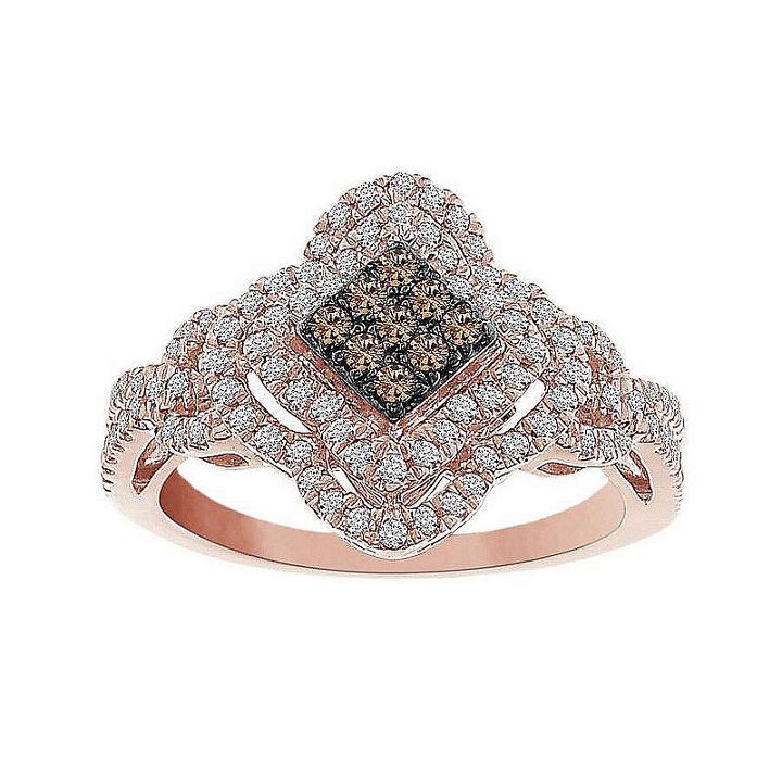 Womens 1/2 Ct. T.w. Champagne Diamond 10k Gold Cluster Ring