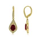 Lab-created Ruby & White Sapphire Drop Earrings In 14k Gold Over Silver