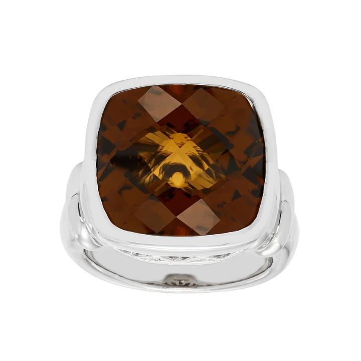 Womens Genuine Brown Citrine Sterling Silver Cocktail Ring