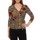 Black Label By Evan-picone 3/4 Sleeve V Neck Side Tie Blouse