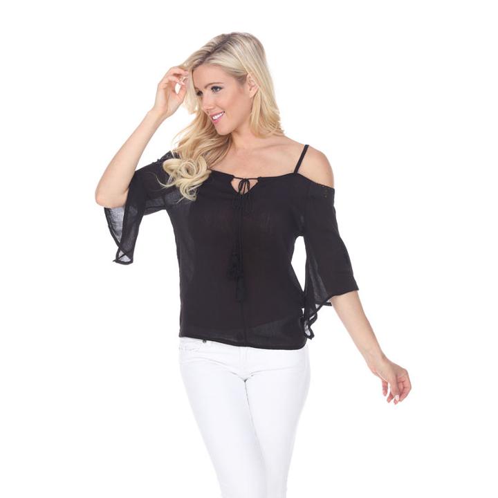White Mark Cold Shoulder Peasant Top
