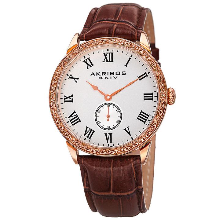 Akribos Xxiv Mens Brown Strap Watch-a-867rg