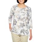 Alfred Dunner Classics 3/4 Sleeve Jewel Neck Floral T-shirt-womens