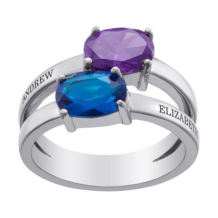 Personalized Womens Simulated Cubic Zirconia Multi Color Sterling Silver Round