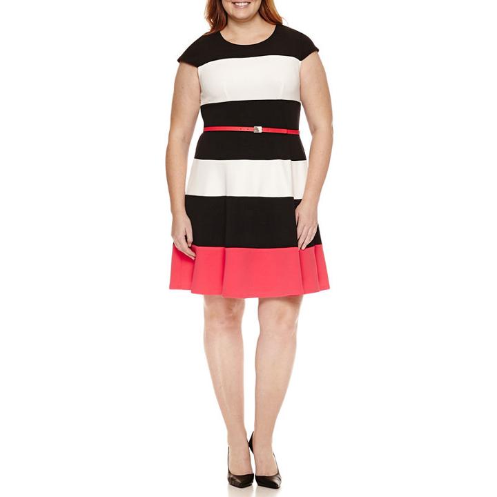 R & K Originals Short Sleeve Belted Fit & Flare Dress-plus