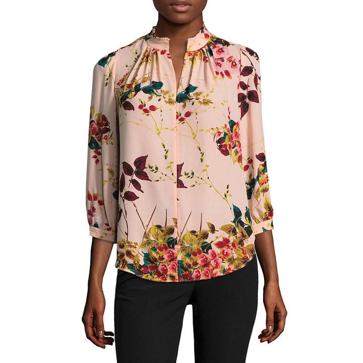 Worthington 3/4 Sleeve Woven Blouse - Tall