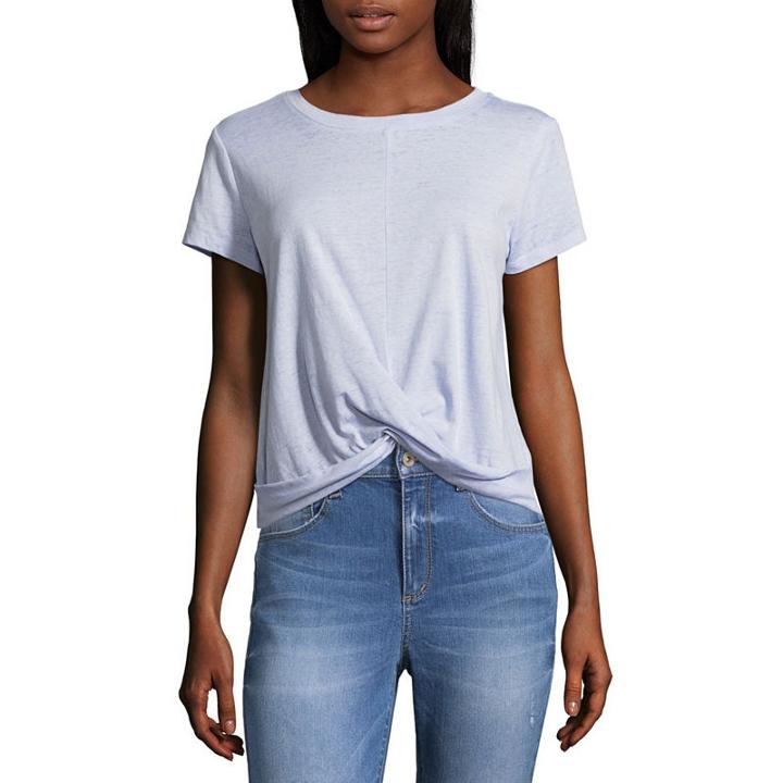 Pink Rose Short Sleeve Round Neck T-shirt-womens Juniors