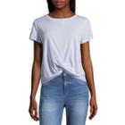 Pink Rose Short Sleeve Round Neck T-shirt-womens Juniors