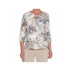 Alfred Dunner Eskimo Kiss 3/4 Sleeve Crew Neck Floral T-shirt-womens