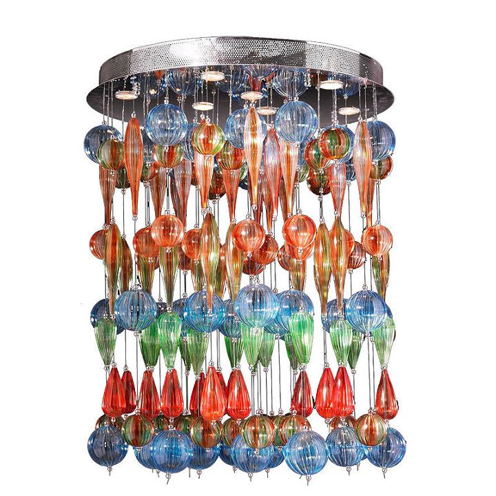 Niagara Collection 9 Light Chrome Finish And Multi-color Blown Glass Bubble Flush Mount Ceiling Light