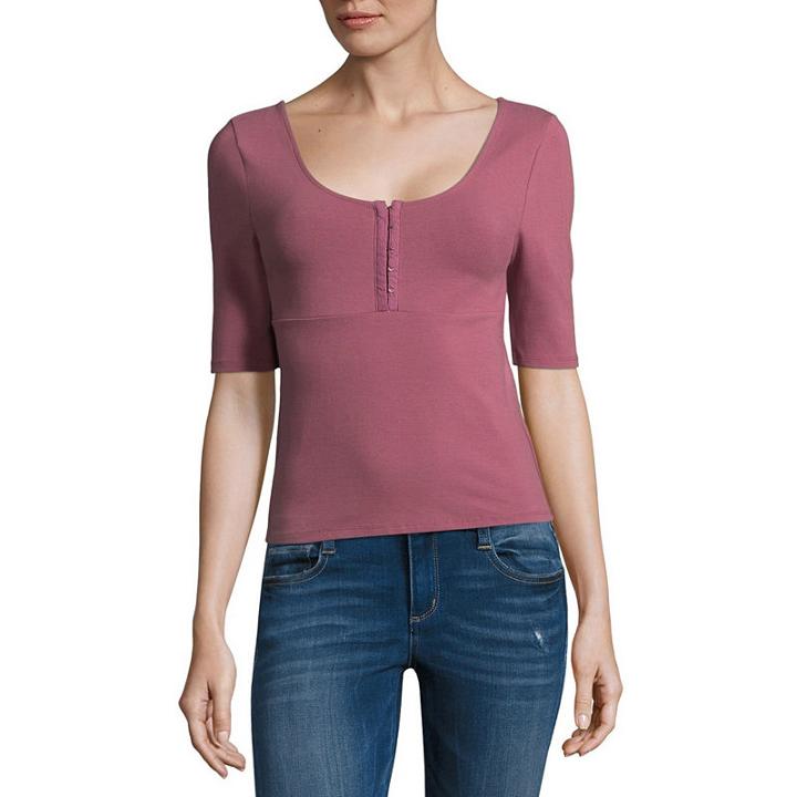 Arizona Short Sleeve Straight Neck Floral T-shirt-womens Juniors