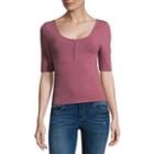 Arizona Short Sleeve Straight Neck Floral T-shirt-womens Juniors