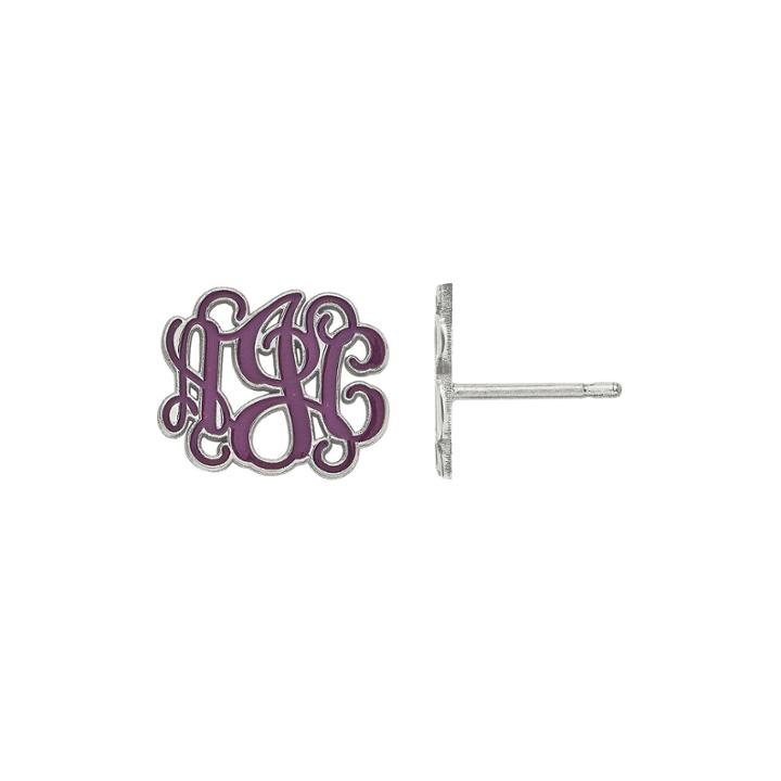 Personalized 13mm Sterling Silver Enamel Monogram Stud Earrings