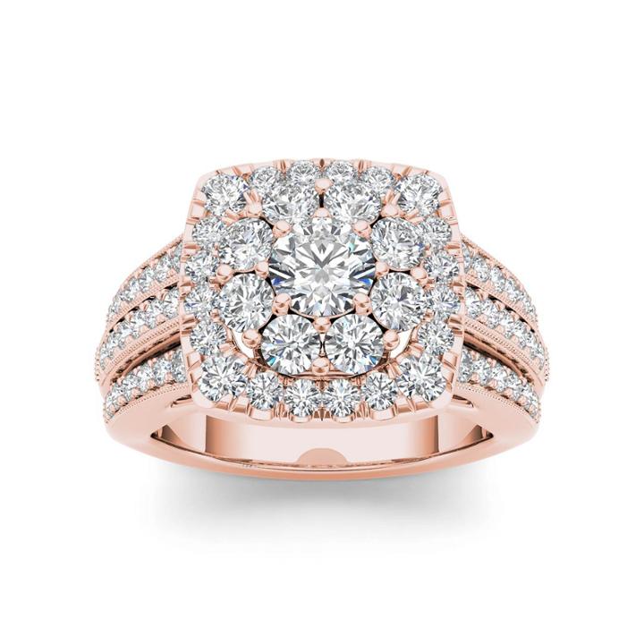 Womens 2 Ct. T.w. Genuine Round White Diamond 14k Gold Engagement Ring