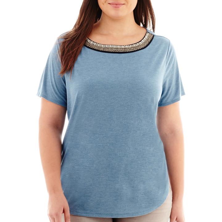A.n.a Short-sleeve Jeweled-neck Tee - Plus