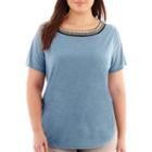 A.n.a Short-sleeve Jeweled-neck Tee - Plus