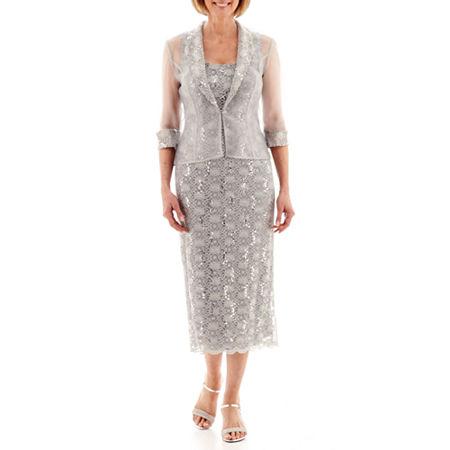 R & M Richards Sheer Organza And Sequined Lace Jacket Dress - Petite