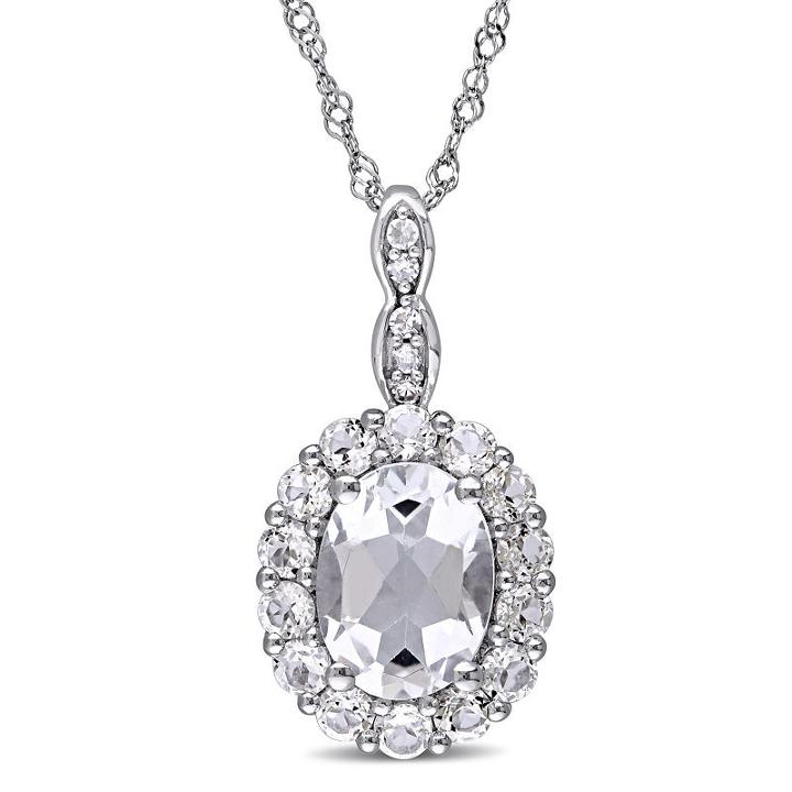 Womens Diamond Accent Genuine White Topaz Pendant Necklace