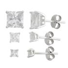 Diamonart 3 Pair Greater Than 6 Ct. T.w. White Cubic Zirconia Earring Sets