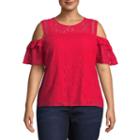 Project Runway Short Sleeve Round Neck Woven Blouse-plus