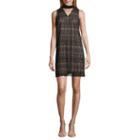 London Style Sleeveless Pattern Shift Dress-petites