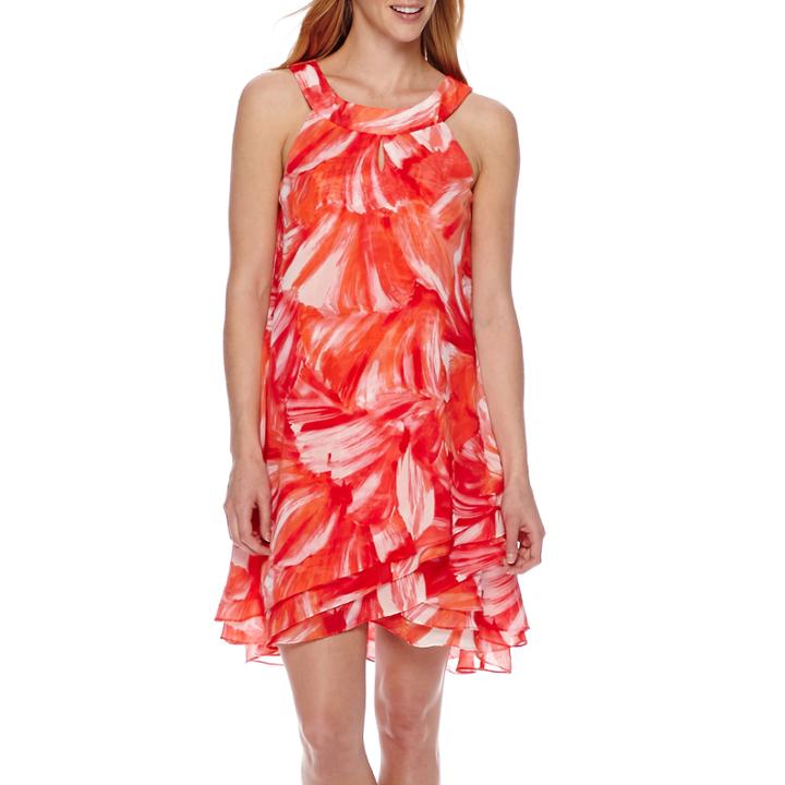 Studio 1 Sleeveless Halter Multi Tiered Abstract Shift Dress