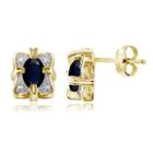 Diamond Accent Genuine Blue Sapphire 14k Gold Over Silver 10.1mm Stud Earrings