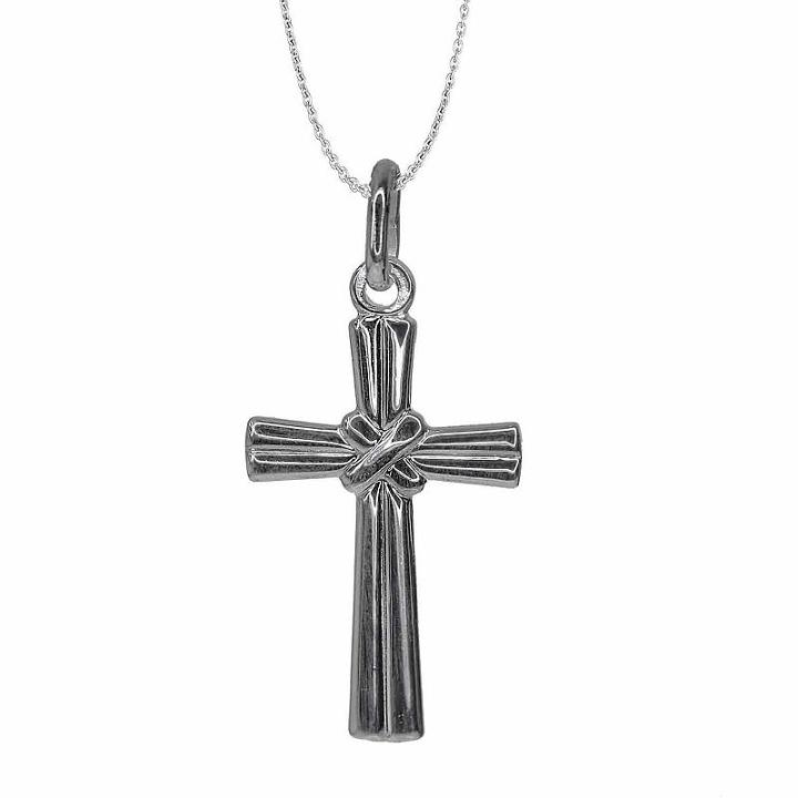 Sterling Silver Rhodium Cross With Ties At Center 18 Pendant Necklace
